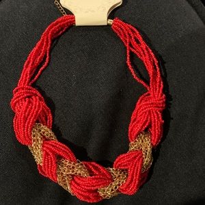 Red and gold chunky beaded necklace! NWT!